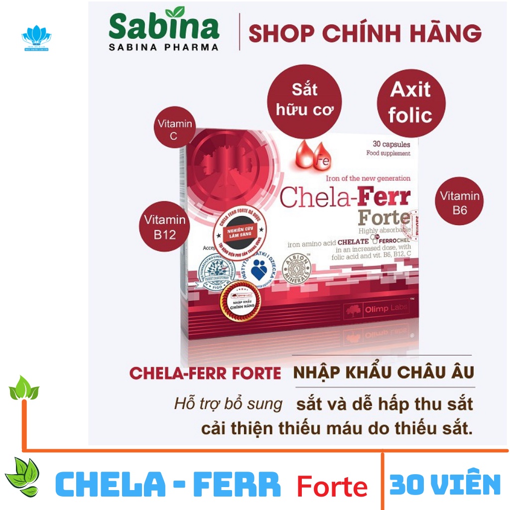 ☘️☘️☘️(Tặng quà chất) Chela Ferr Forte - Vitamin Bổ sung Sắt, Acid Folic cho mẹ Bầu trước và sau sinh  (Hộp 30 viên)