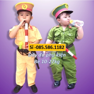 ( Sai Nhỏ 8_25kg) Trang Phục Hóa Trang Cảnh Sát Giao Thông_ Đồ Bộ Công An Cho Bé Trai Bé Gái kèm mũ