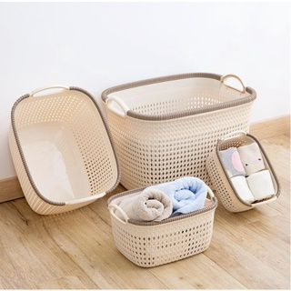 Rổ nhựa đan mây bằng nhựa Việt Nhật cao cấp - có tay cầm tiện lợi và chắc chắn, màu sắc giản dị