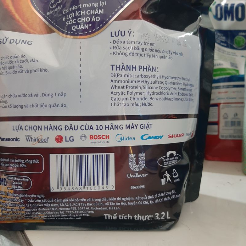 Nước xả vải Comfort hương nước hoa thiên nhiên sophia túi 3.2 lít