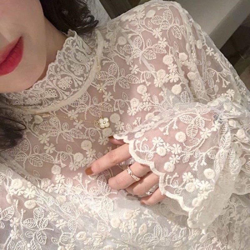 Áo ren lót thêu cao cấp tay bèo