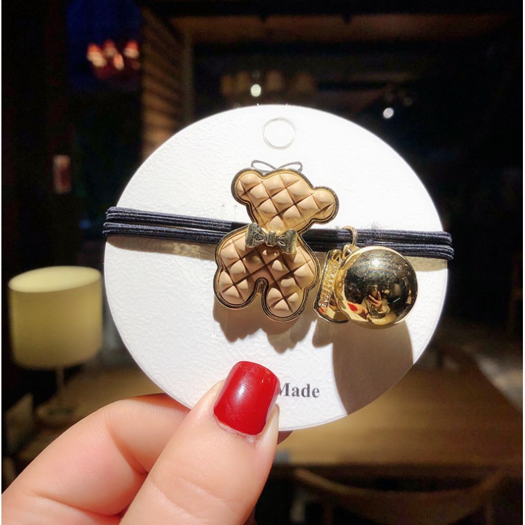 Dây Cột Tóc Cao Su Co Giãn Phối Hình Gấu Nhỏ Bằng Hợp Kim Cổ Điển Chất Lượng Cao