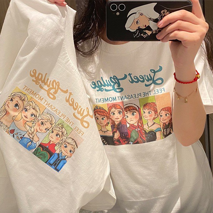 Korean Fashion Style Printed Loose Short Sleeve T-shirt For Women