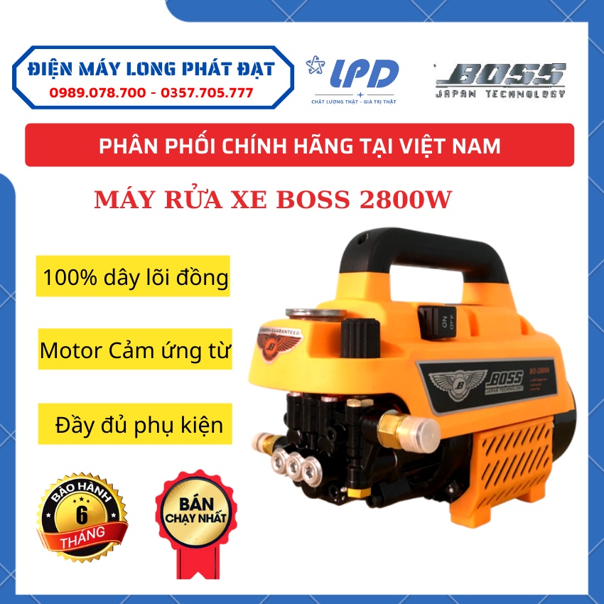 Máy rửa xe BOSS Nhật 2800W chỉnh áp tặng đầy đủ phụ kiện motor lõi đồng xịt rửa chính hãng