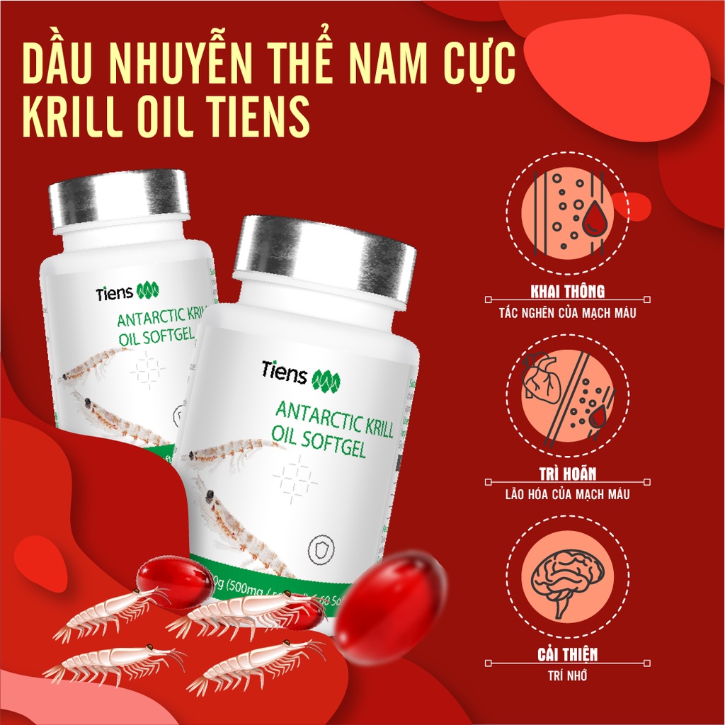Viên dầu nhuyễn thể nam cực Krill Oil Tiens hỗ trợ giảm mỡ máu tốt cho tim mạch và não bộ hộp 60 viên