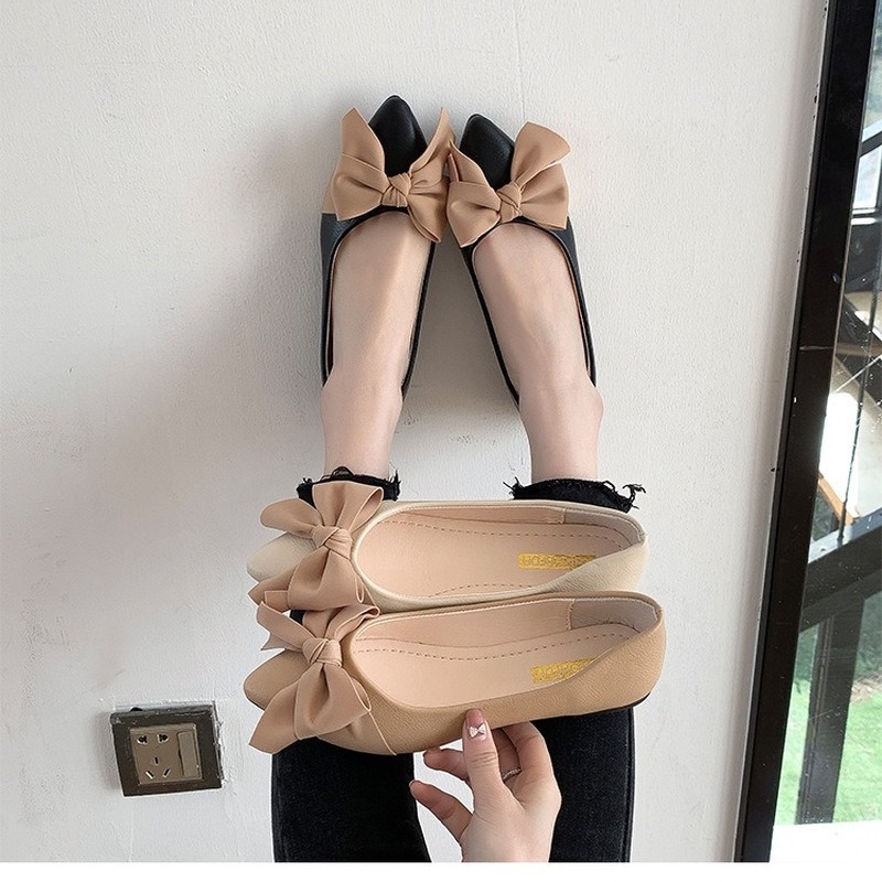 Giày búp bê IELGY da mềm đế bằng đính nơ thời trang cho nữ