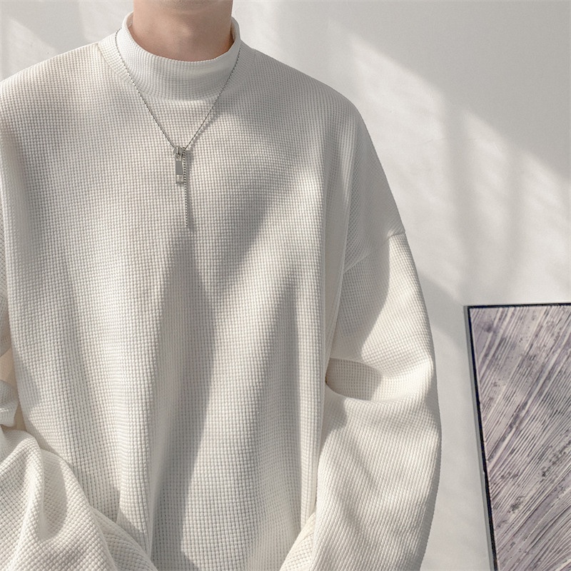 Áo thun tay dài cổ cao dáng rộng thời trang thu đông dành cho nam