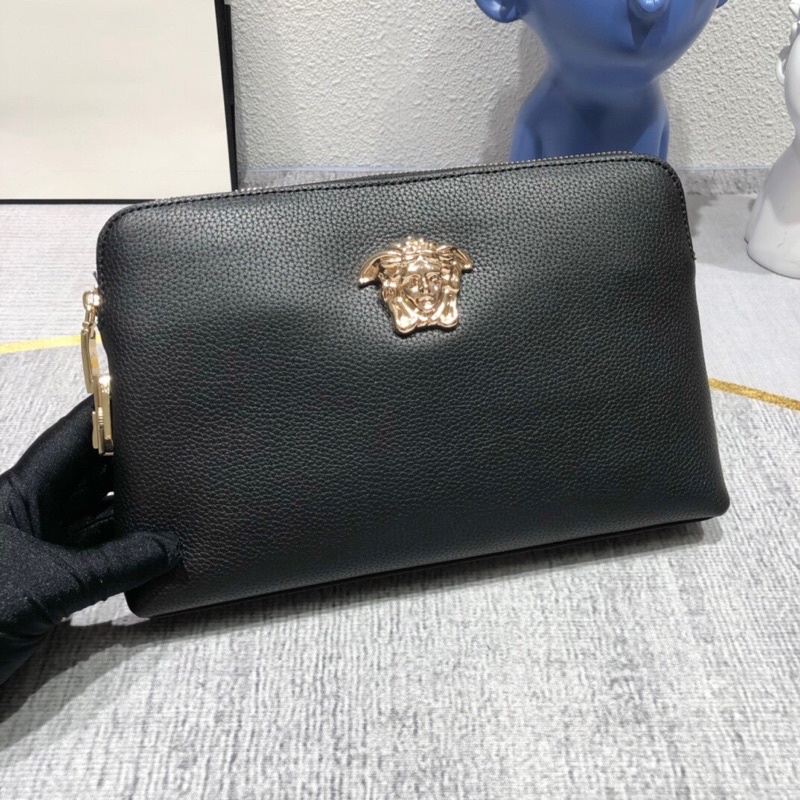 Clutch mẫu mới cho nam logo thương hiệu Versace cao cấp màu đen trơn