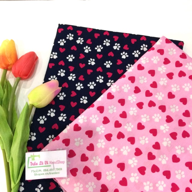 V167❤️ VẢI TWILL HOẠ TIẾT TRÁI TIM MAY ĐỒ CHO DOLL, OBITSU, DIY, HANDMADE, QUILTING, SCRUNCHIES..