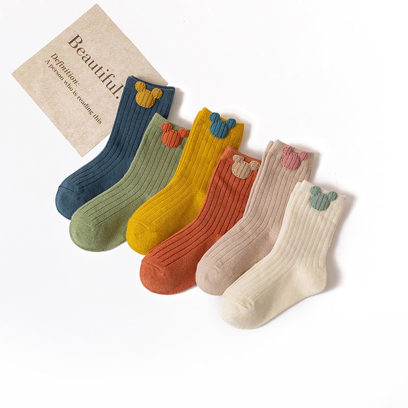 Vớ Cotton Mềm Mại Thoáng Khí Màu Trơn In Họa Tiết Hoạt Hình Dễ Thương Thoải Mái Cho Bé Trai Và Gái