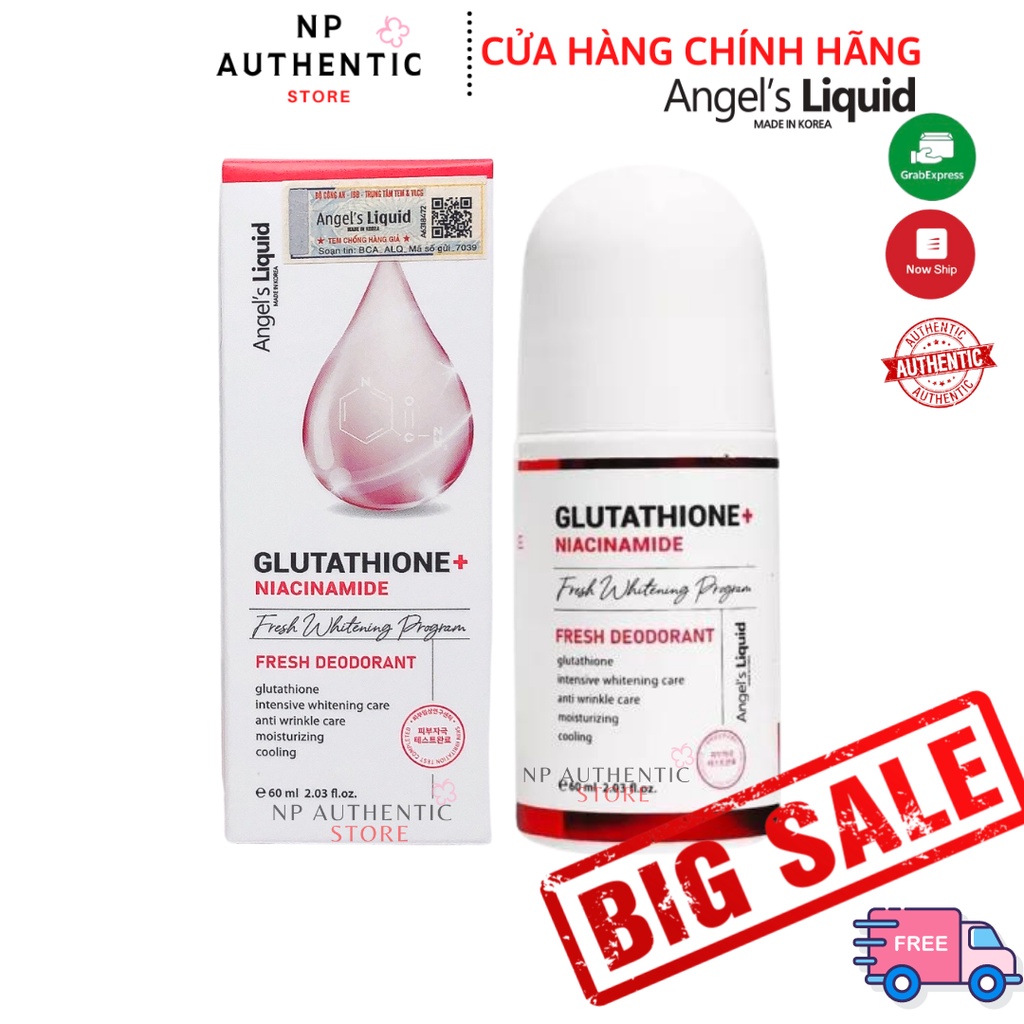 [Giao Siêu Tốc ]Lăn nách mờ thâm, dưỡng trắng da Angel's Liquid Glutathione plus Niacinamide 60ml