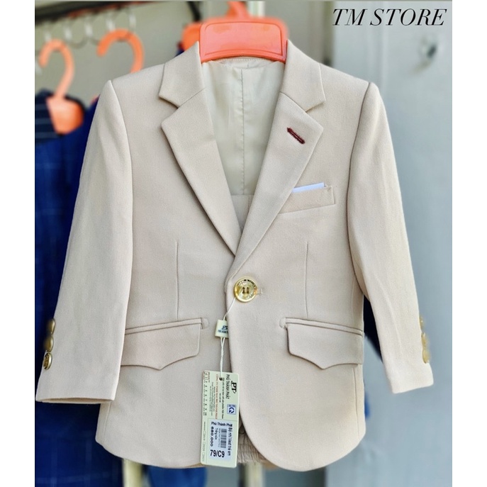 Bộ Vest Bé Trai Thiết Kế màu Kem