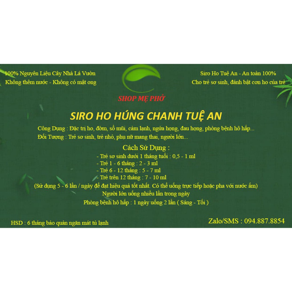 Siro Ho Húng Chanh Tuệ An