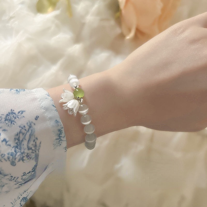 Vòng Tay Chuỗi Hạt Đá Opal Trong Suốt Hình Hoa Lily Phong Cách Hàn Quốc Thanh Lịch