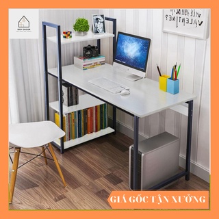 Bàn làm việc, bàn học khung thép sơn tĩnh điện, mặt bàn bằng gỗ MDF phủ Melamine kích thước 120cm x55cm có giá sách.