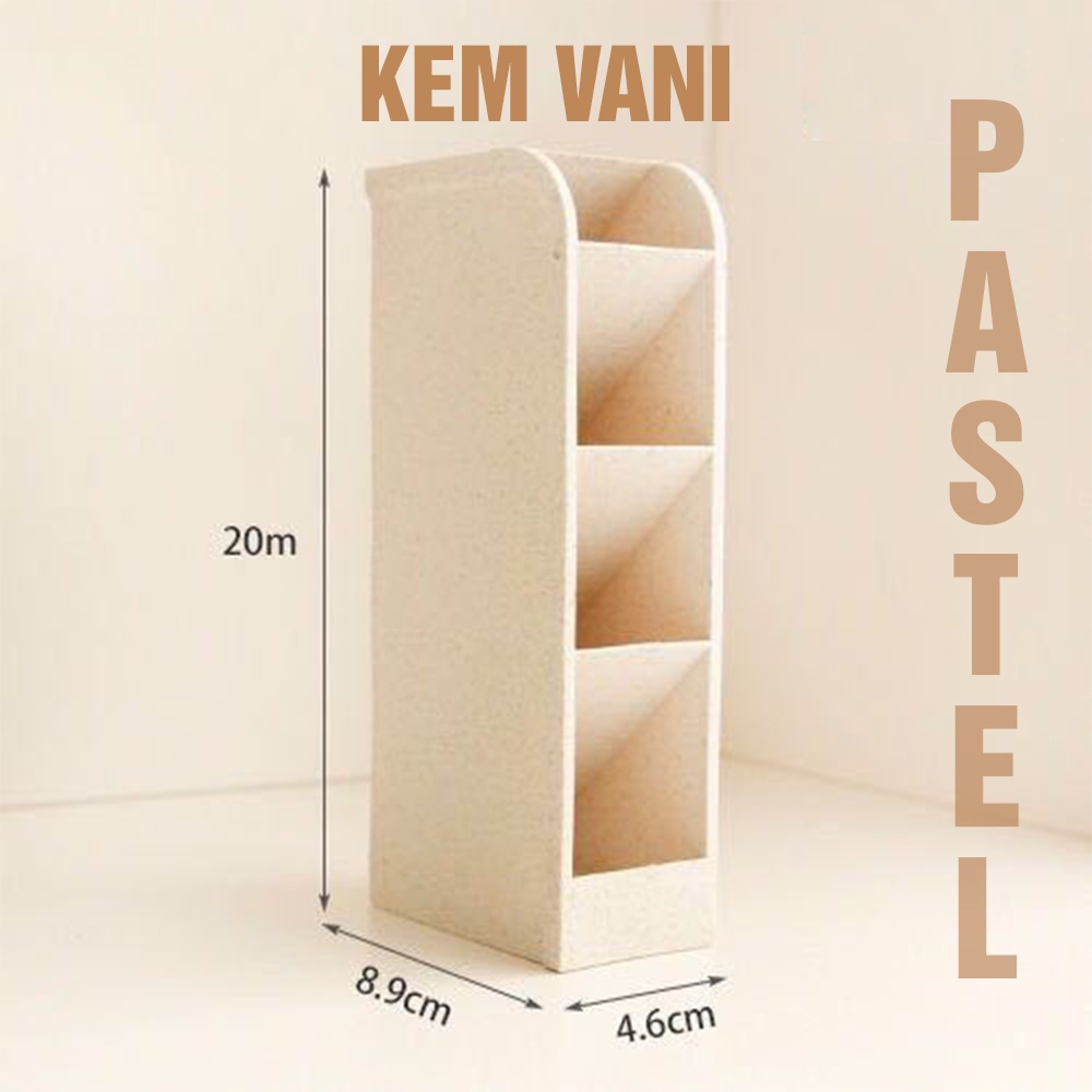 Kệ 4 Tầng Đựng Bút/ Mỹ Phẩm/ Son/ Cọ Trang Điểm Để Bàn Nhiều Ngăn, Màu Kem Pastel Siêu Đẹp, So Cute kích thước 20*5*9cm