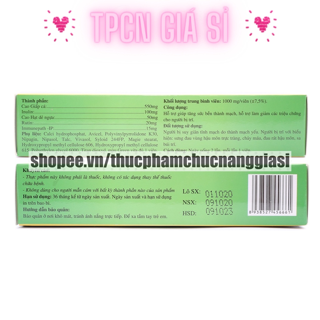 VIÊN GIẤP CÁ HD EXTRA hỗ trợ giảm trĩ, táo bón - Hộp 30 viên