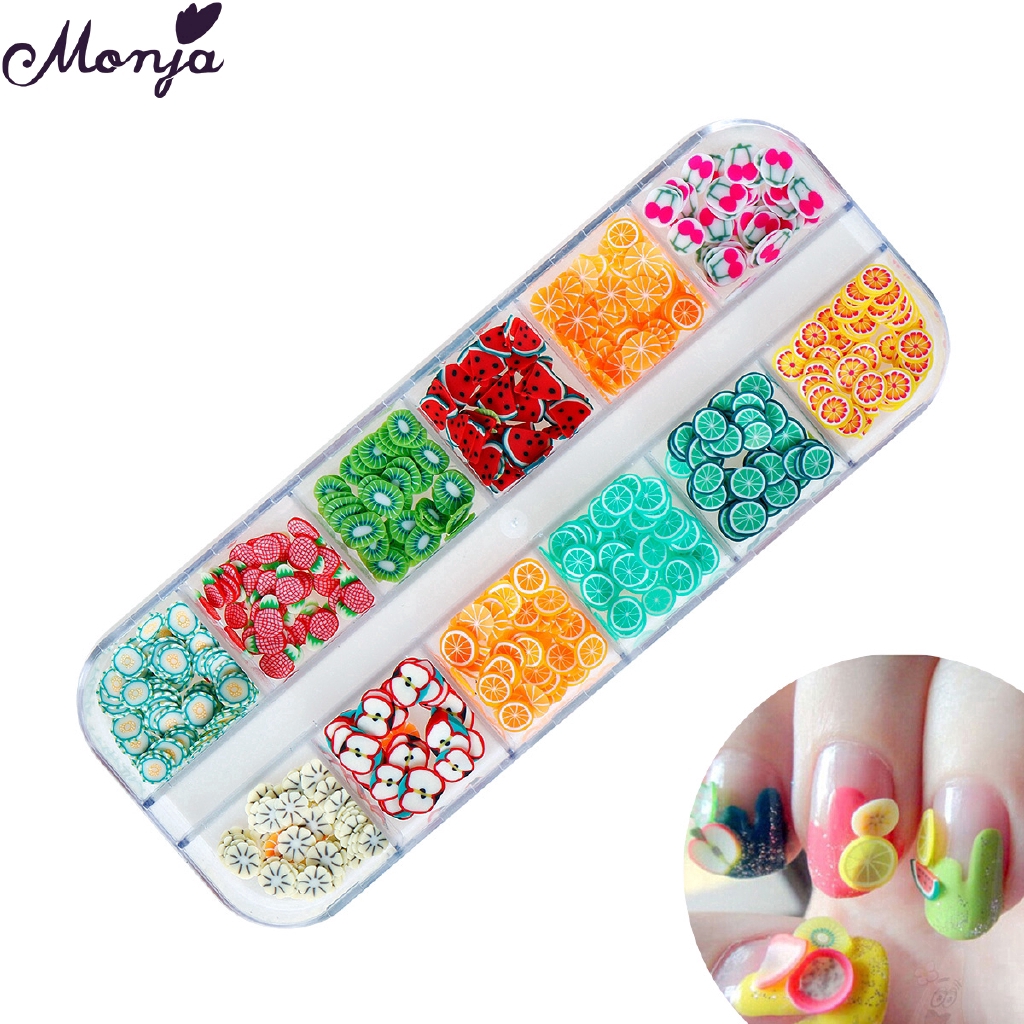 Hộp phụ kiện trang trí móng tay 12 ô hình trái cây 3D DIY dễ thương