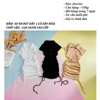 Đầm nữ đẹp, đầm kiểu sơ mi rút dây ( có dây kéo)