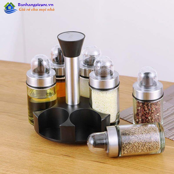 [Hot]-Bộ 6 lọ đựng gia vị xoay 360