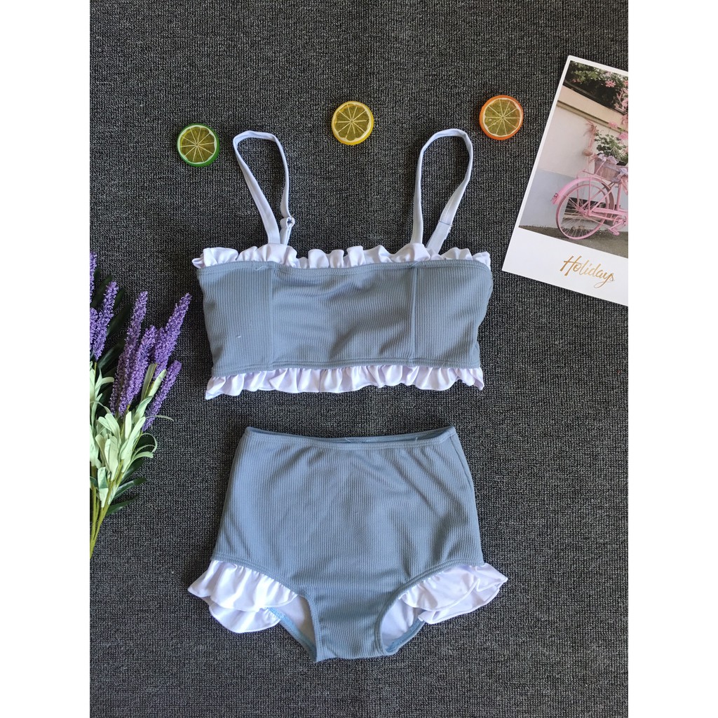 Bikini yếm xanh ngọc viền bèo dễ thương (kèm hình thật)