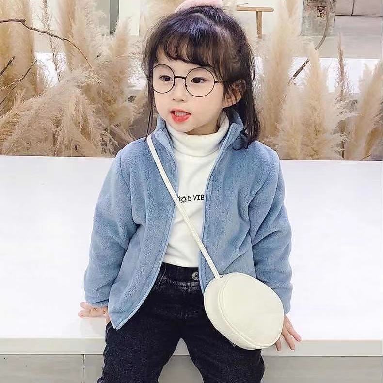 Áo khoác sweater lông cừu ấm áp thoải mái phối khóa kéo đáng yêu cho bé