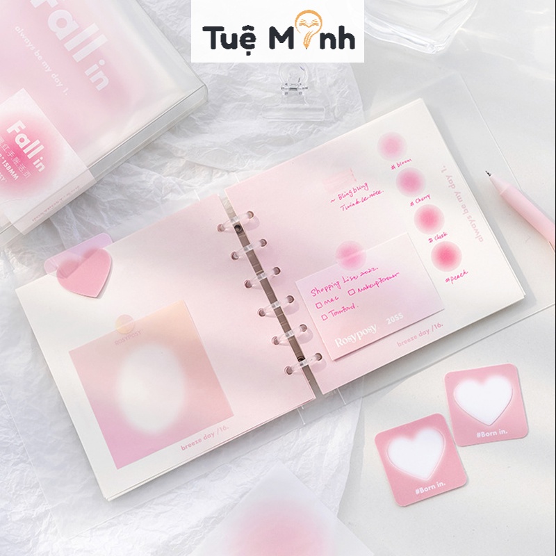 Bộ sổ còng binder màu Ombre pastel kèm sticker, đánh dấu sách S07 làm Bullet journal, nhật ký Take note
