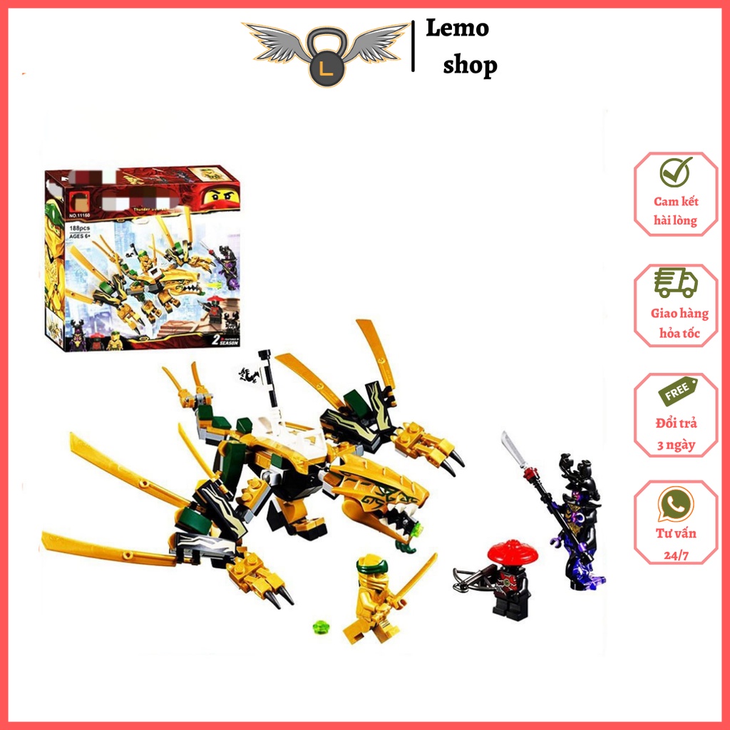 Đồ chơi xếp hình lắp ráp ninjago Rồng vàng huyền thoại Lemoshop , đồ chơi trẻ em bằng nhựa ABS gồm 188 chi tiết 11160