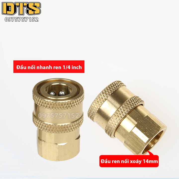 Đầu cái nối nhanh 1/4 - nối béc súng xịt của máy rửa xe áp lực cao (Ren vặn trong 14mm)