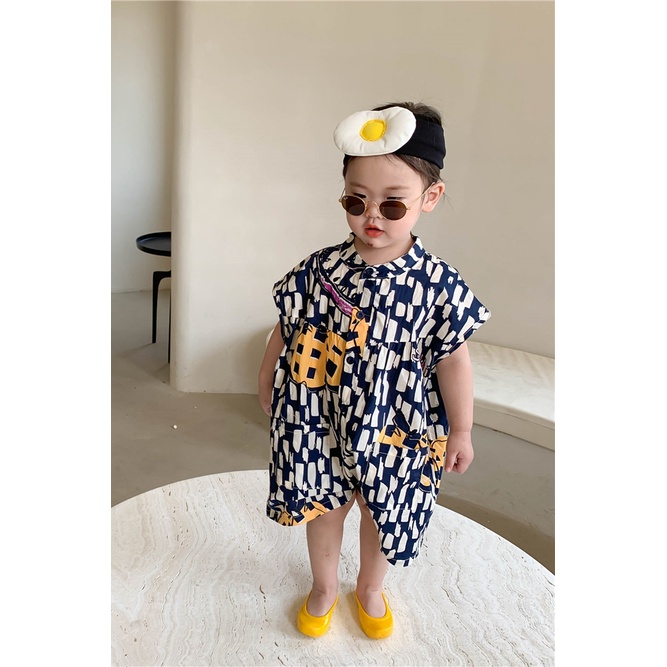 Bộ jumpsuit graffiti cá tính trẻ em mùa hè mới
