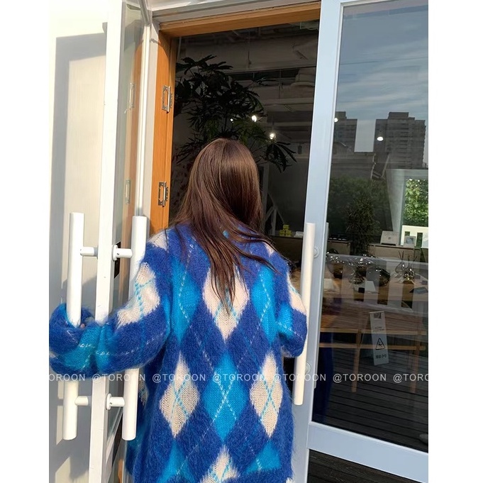 Áo Khoác Cardigan Dệt Kim Cổ Chữ V Màu Xanh Dương Cho Nữ
