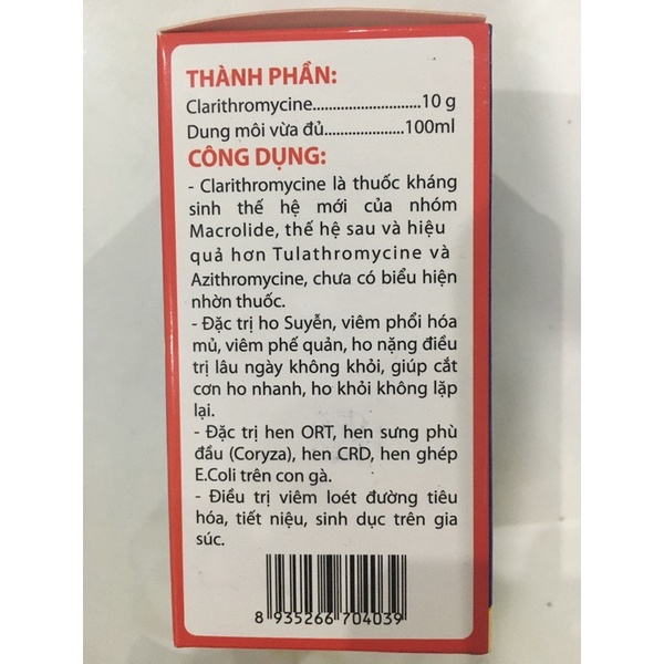 HO NẶNG, SUYỄN, HEN, SỔ MŨI LÂU NGÀY KhÔNG KHỎI chai 100ml dùng cho gia súc và gia cầm.