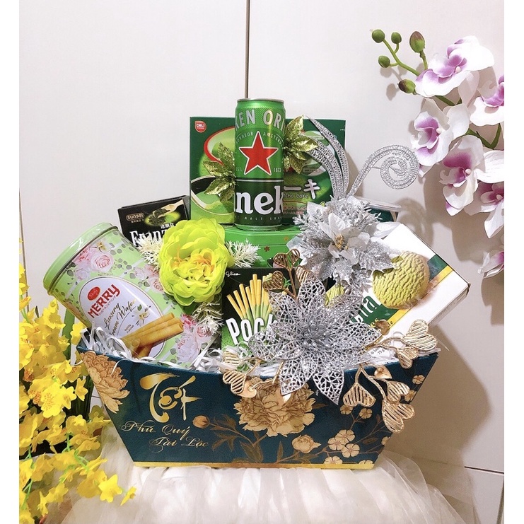 [Giao HN 1h- ship 30k] Giỏ quà tết sang trọng tone xanh matcha hottrend 2022