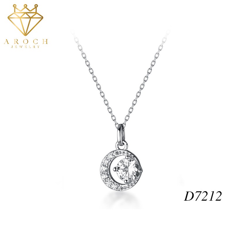 Dây chuyền bạc Ý s925 hình mặt trăng ôm đá Zircon trắng D7212 - AROCH Jewelry