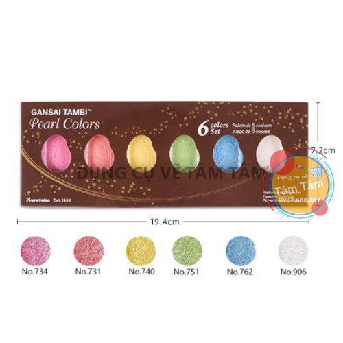 [ TÂM TÂM ]-Màu nước nhũ kuretake Gansai Tambi Pearl colors 6 colors set (Tặng quà)-