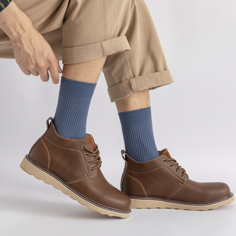 Basic Business Warm Solid Color Crew Socks Men Cotton White Black Hosiery Winter Loafer Socks Thermal Mid Calf Socks Tube Socks