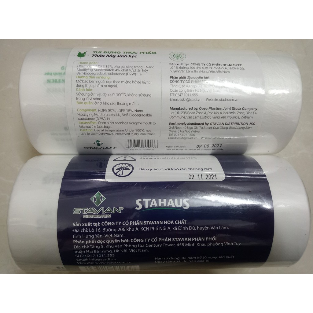 1Kg Túi đựng thực phẩm Phân hủy sinh học, Thân thiện môi trường Stahaus