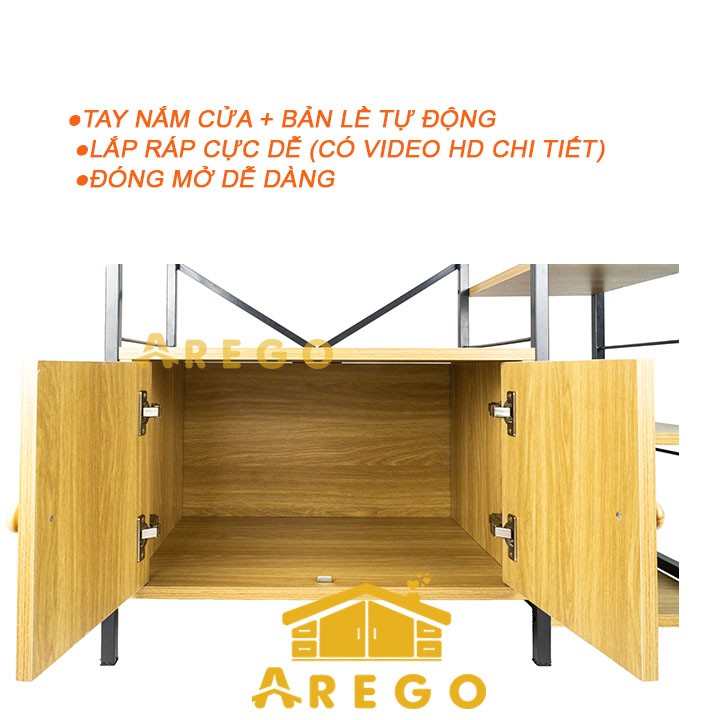 Kệ Lò Vi Sóng, Kệ Nhà Bếp AREGO -  Hàng cao cấp gia công kĩ nặng 35kg - MDF dày dặn, khung sắt sơn tĩnh điện