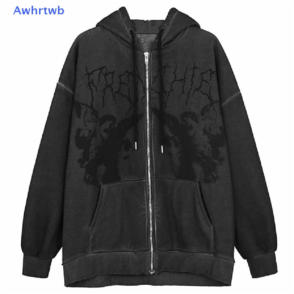 Awhrtwb Áo Hoodie Ngoại Cỡ In Hình Thiên Thần Có Khóa Kéo Phong Cách Gothic Đường Phố Mới