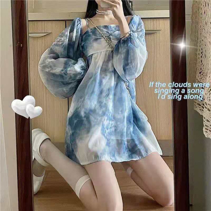 Đầm Hai Dây Hở Vai Nhấn Eo In Họa Tiết Thời Trang Mùa Hè Cho Nữ