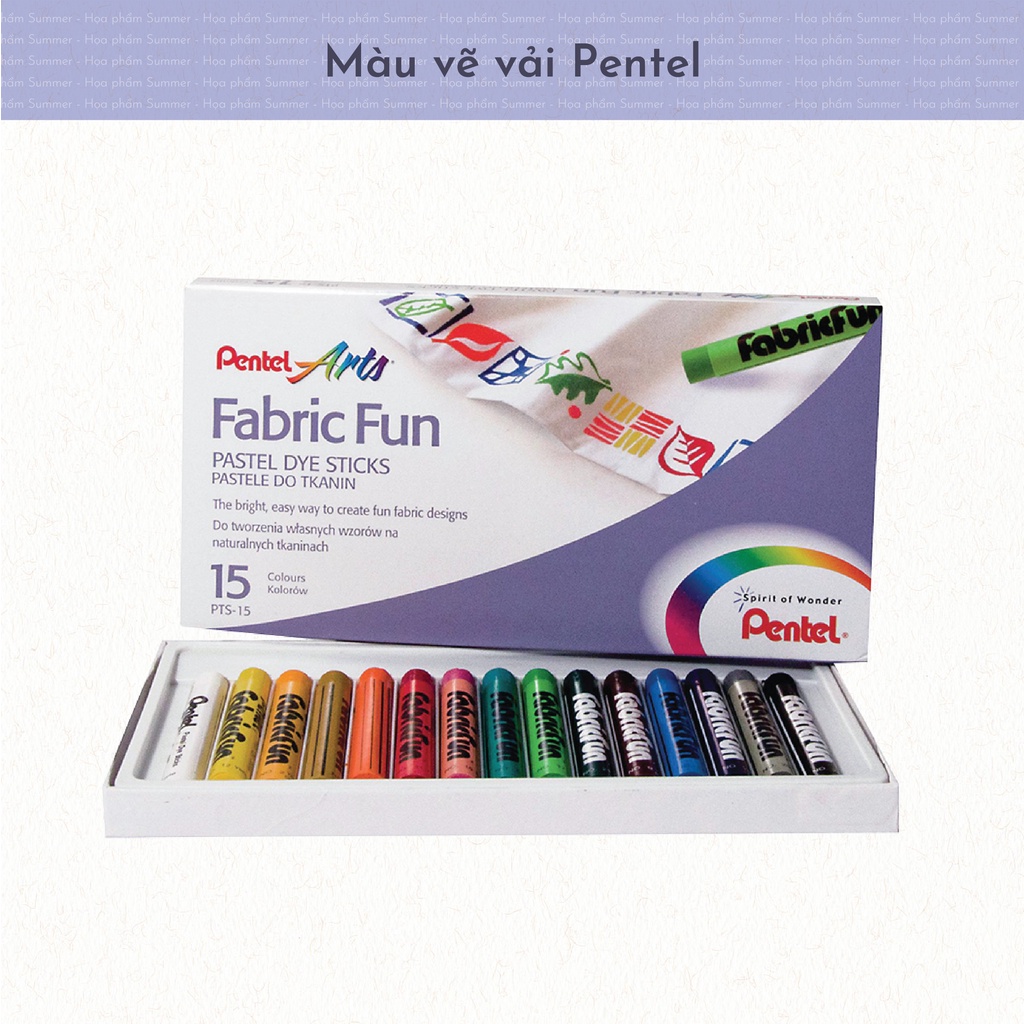 Sáp Pentel Fabric Fun vẽ được lên áo màu sắc tươi sáng, không phai, màu bền đẹp
