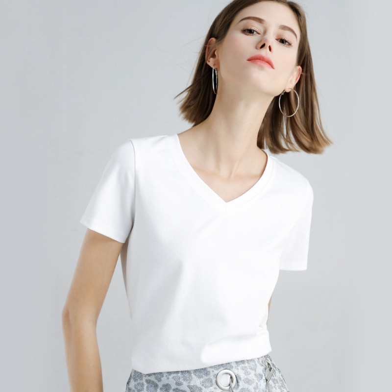 Áo thun trơn cổ tim cotton xuất khẩu - Hàng dư xịn