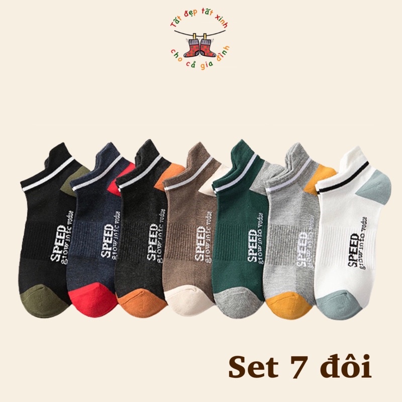 Tất Ngắn Cổ Speed - Vớ Gân Ngắn Cổ Phối Màu - [Set 7 đôi]