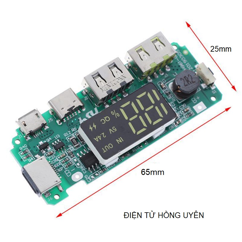Mạch sạc dự phòng Sịn - Nhiều cổng SẠC NHANH. Có LCD hiển thị, Mạch không giới hạn số lượng pin -DIY Sạc dự phòng