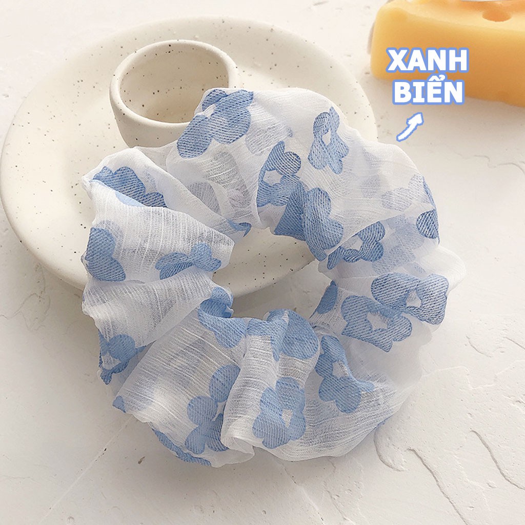 Cột tóc vải scrunchies Hoa mai in đẹp CT93