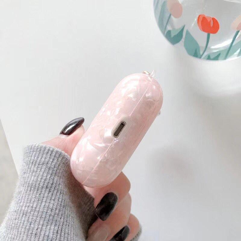 Vỏ bảo vệ hộp tai nghe ánh kim cương laser sang trọng dây phối hai hạt ngọc trai cho Airpods Pro Air Pods Airpods 3