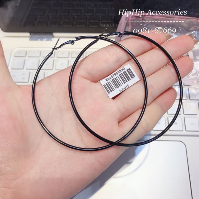 Khuyên tai tròn trơn đen cá tính phong cách thời trang k014/015TR