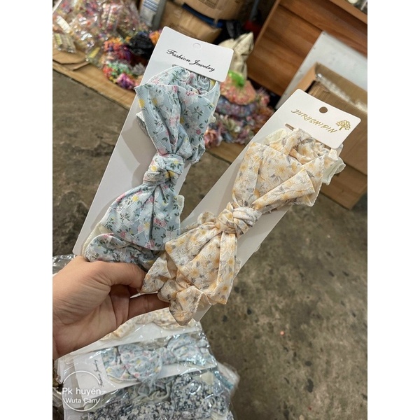 băng đô cài tóc nhún bèo, họa tiết dễ thương