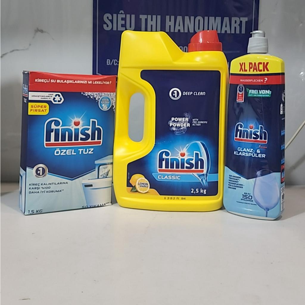Bột rửa chén finish 2.5kg + Muối rửa chén Finish 1.5kg + Nước bóng finish 750ml - HANOIMART