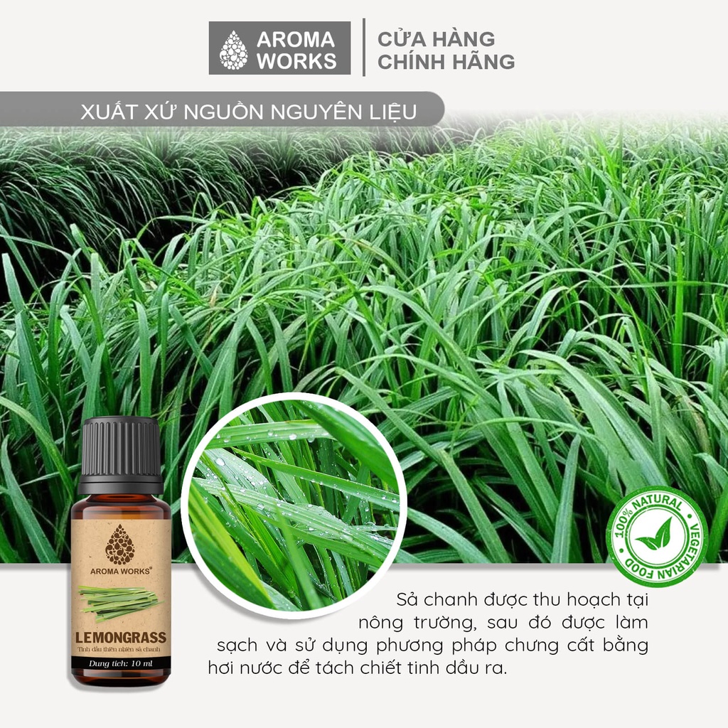 Tinh dầu Sả Chanh Aroma Works xông phòng, dễ ngủ, đuổi muỗi, thanh lọc không khí - Lemongrass